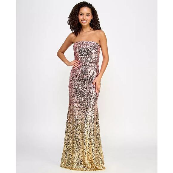 Violet Weekend Dresses & Skirts - Violet Weekend Strapless Ombre Sequin Maxi Gown with Gold Buckle in Back – 15/16